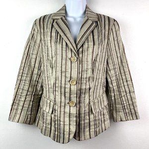 Lafayette 148 Earth Tone Striped Blazer Size 6 Linen Blend Lightweight Jacket
